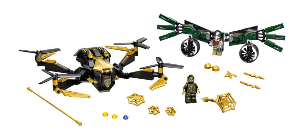 LEGO Marvel 76195 Spider Mans Drone Duel contents