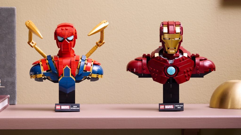 LEGO Marvel 76326 Iron Spider Man Bust 76327 Iron Man MK4 Bust featured