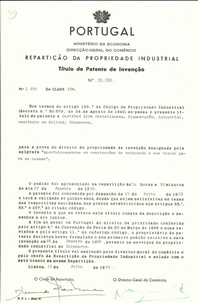 LEGO Brick Patent Portugal
