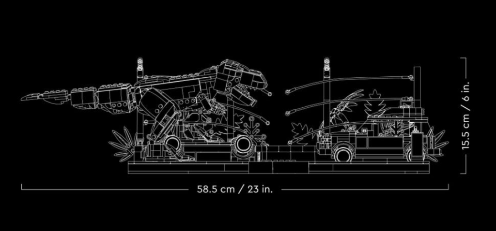 LEGO 76956 Jurassic Park T.Rex Breakout measurements 1024x478