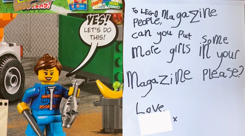 Four-year-old girl asks LEGO for "more girls in your magazine"