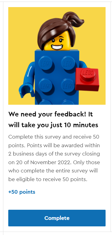 LEGO VIP survery subscription 2022